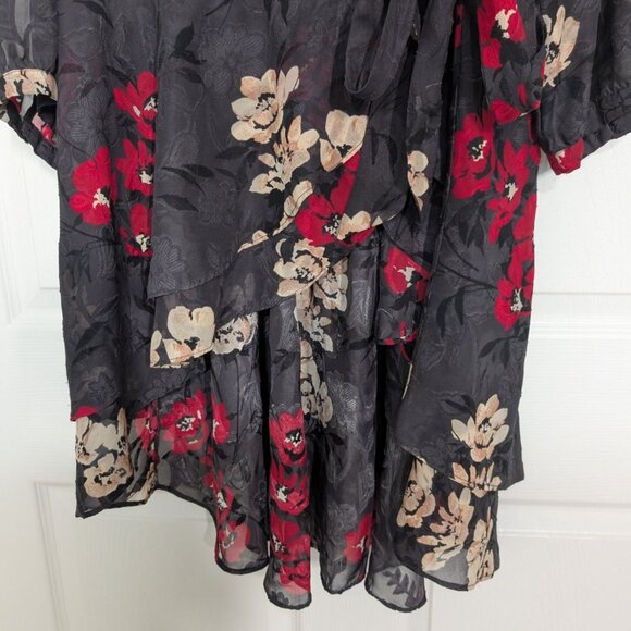 Torrid Hi Low Clip Floral Wrap Blouse Womens Size 2X Dark Slate Gray 3/4 Sleeves - Picture 4 of 13